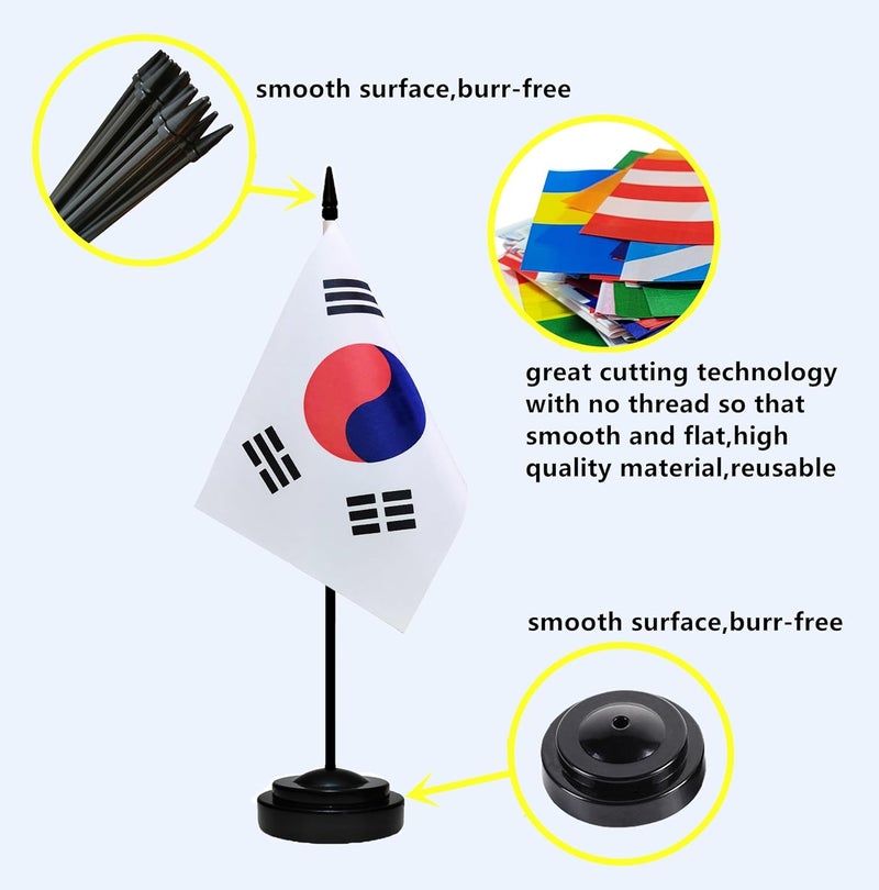 tibijoy USA American & South Korea S Korean Desk Flags, US South Korea Table Flag, Small Mini American & S Korean Twin Table Office Flag, Miniature S Korean and US Desktop Flag With 13" Solid Black Pole, Black Base - Image 2